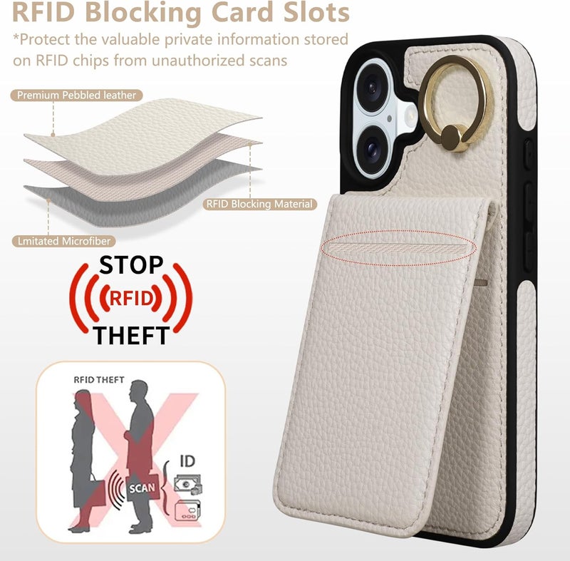 Keallce Case for iPhone 16 Plus 6.7'', Detachable Crossbody Case Wallet with RFID Blocking Card Holder, 360ｰRing Stand, Folio Leather iPhone Cover Lanyard Strap Lady for iPhone 16 Plus 2024 5G, White - Image 4